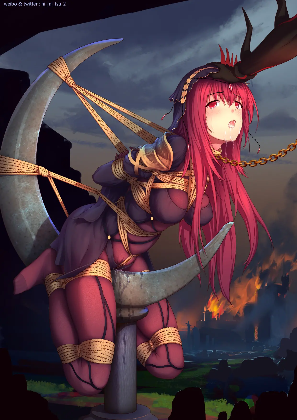 Fate/GrandOrderのスカサハが拘束され緊縛されているシーン