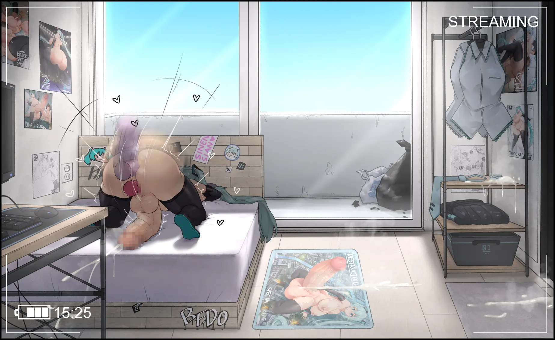 ボーカロイドキャラがディルドとオナホでオナニーし射精するふたなりのボテ腹画像