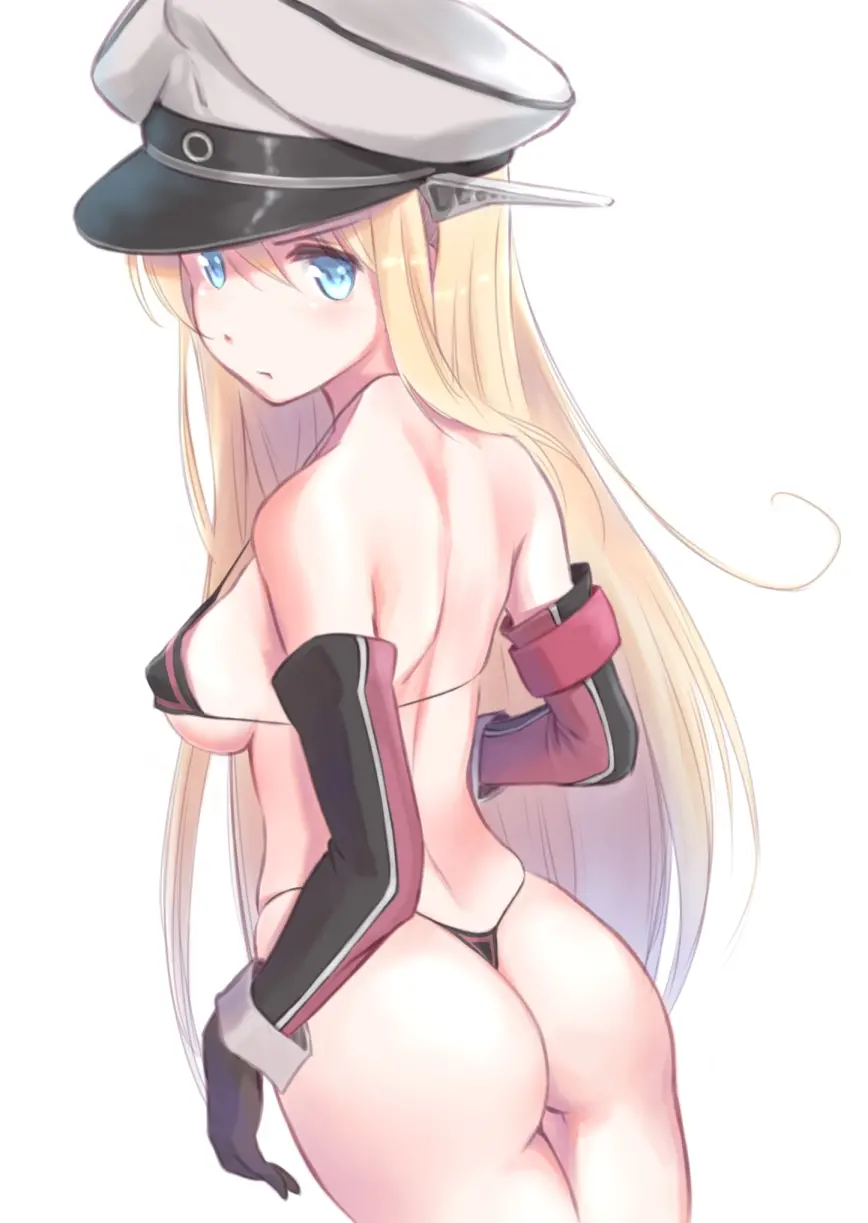 艦隊これくしょんのビスマルクが尻を強調したTバック型エロ水着を着用した魅力的な画像
