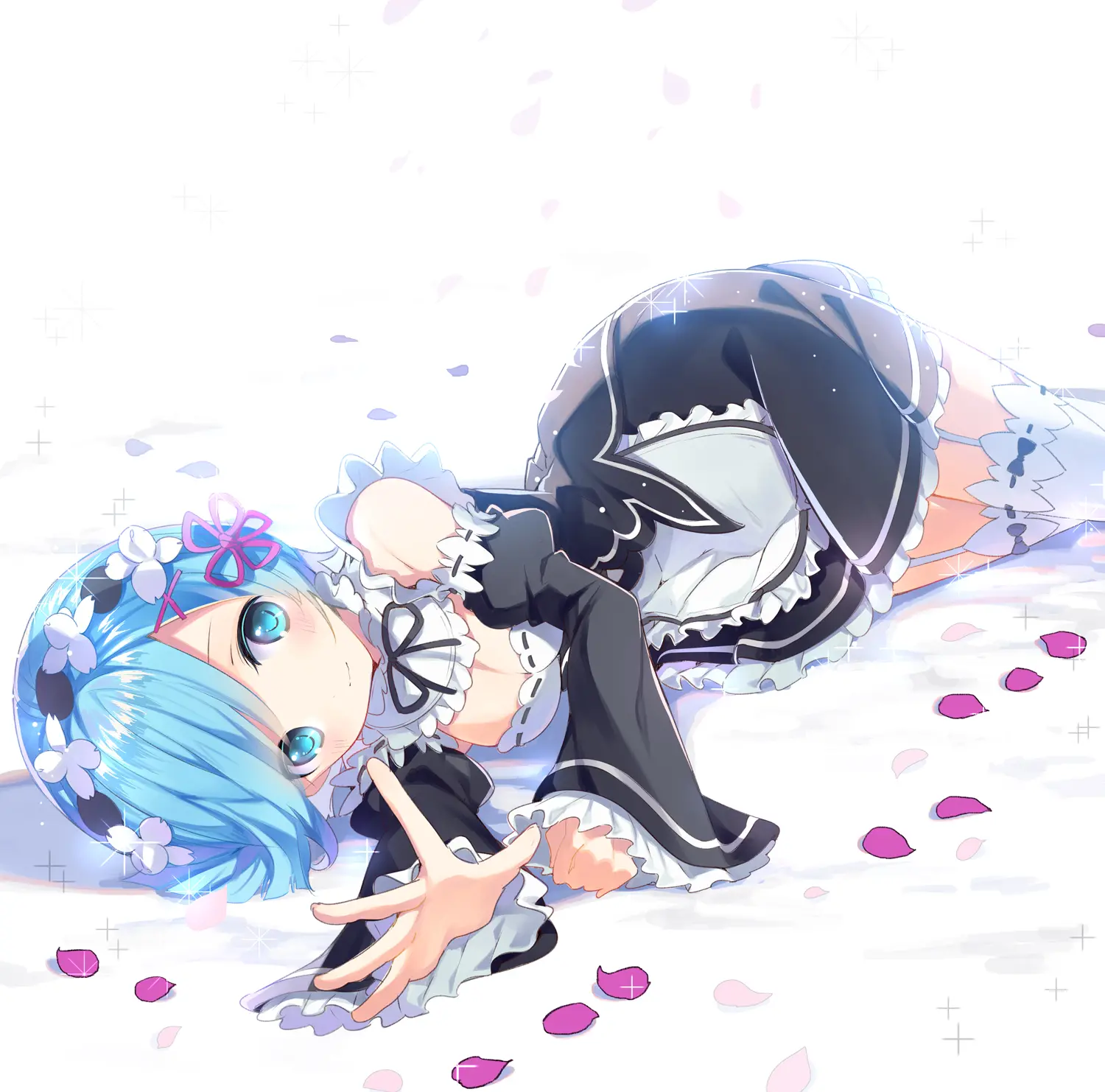 Re:ゼロから始める異世界生活のキャラクター、レムが仰臥している画像