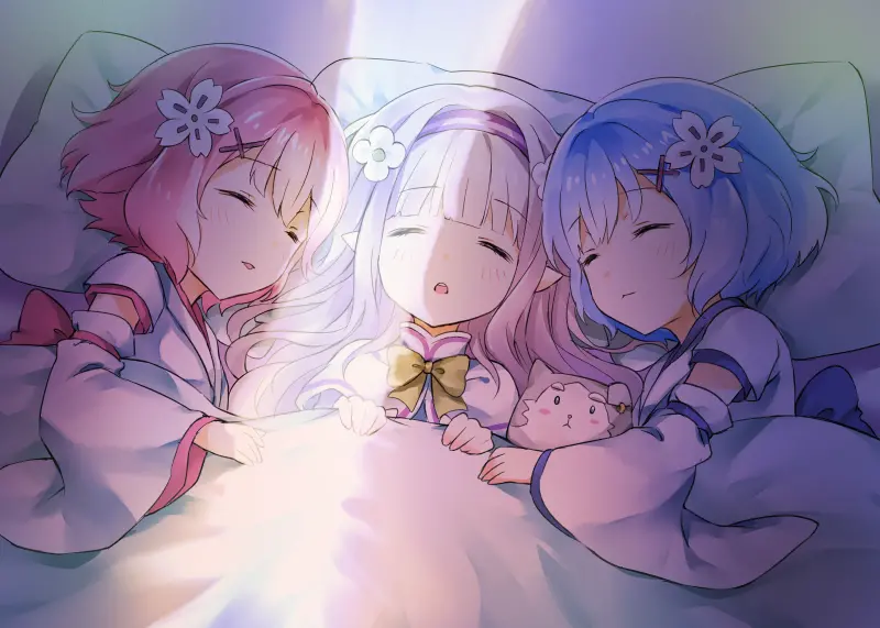 Re:ゼロから始める異世界生活のキャラクター、レムが仰臥している画像